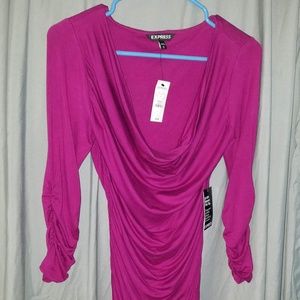 Express Magenta Cowl Ruched Dress